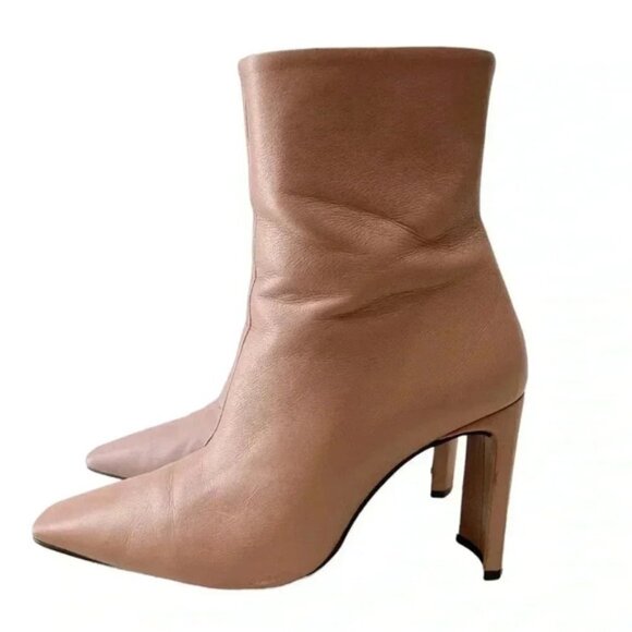L’Intervalle High Heel Ankle Boots Pink Leather Square Toe Side Zippers 40 9-9.5 - Picture 5 of 16